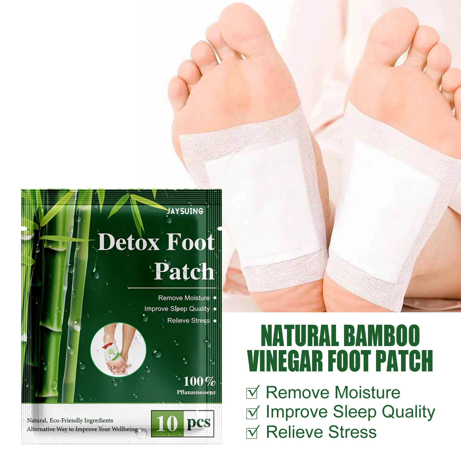 

Natural Bamboo Vinegar Foot Patch Relieve Stress Soreness Detoxification Deep Cleansing Promote Sleep Feet Care Adhesive 10 Pcs