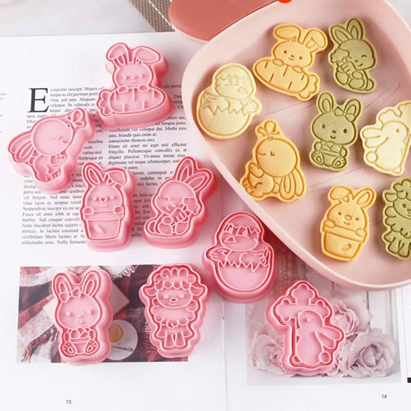 

8Pcs/set Easter Plastic Cookie Cutter Rabbit Egg Biscuit Cutter 3D Cartoon Bunny Molds Baking Tools Easter Party DIY Decoration