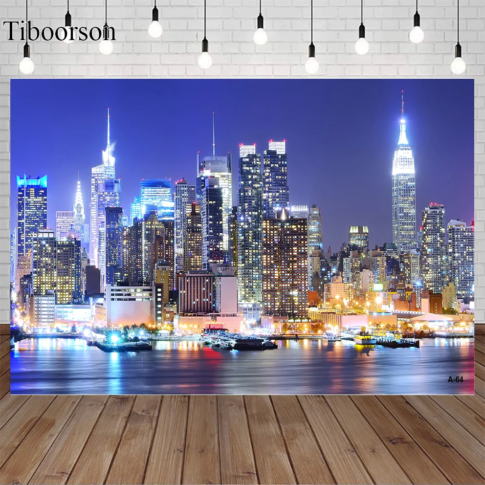 

New York City Manhattan Night Scene Skyscraper Urban Light Photography Backdrop Vinyl Photo Background Studio Props