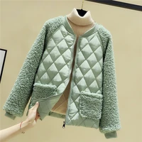 2021 new womens winter jacket short korean version loose lamb wool down cotton women coat stand up collar plaid parkas fashion