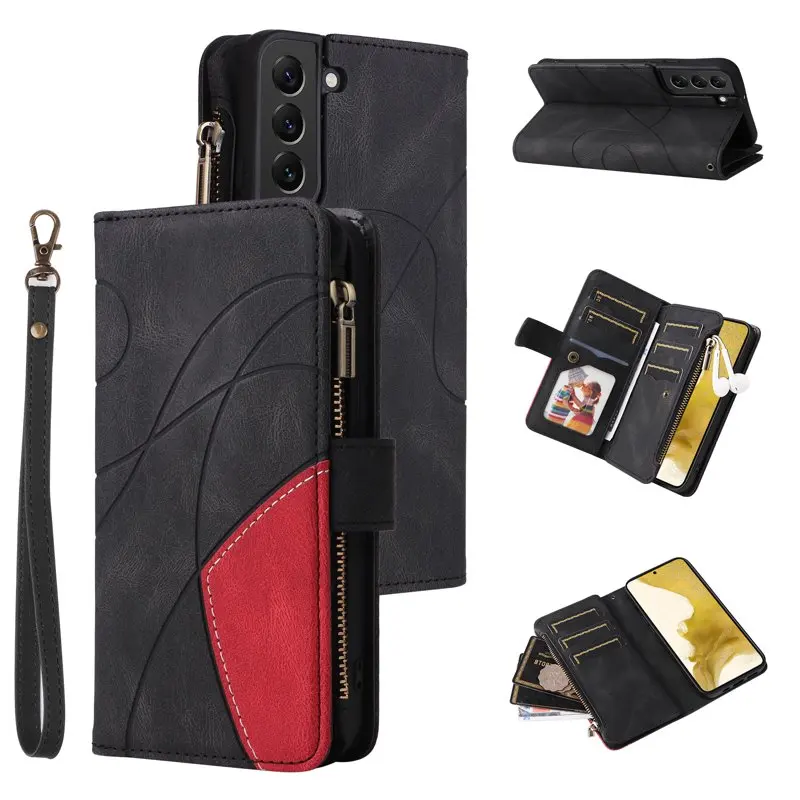 

for SAMSUNG Galaxy S22 Wallet Phone Case, Premium PU TPU Shockproof Folio Flip Stand Cover with Wrist Strap Card Slots Wallet P