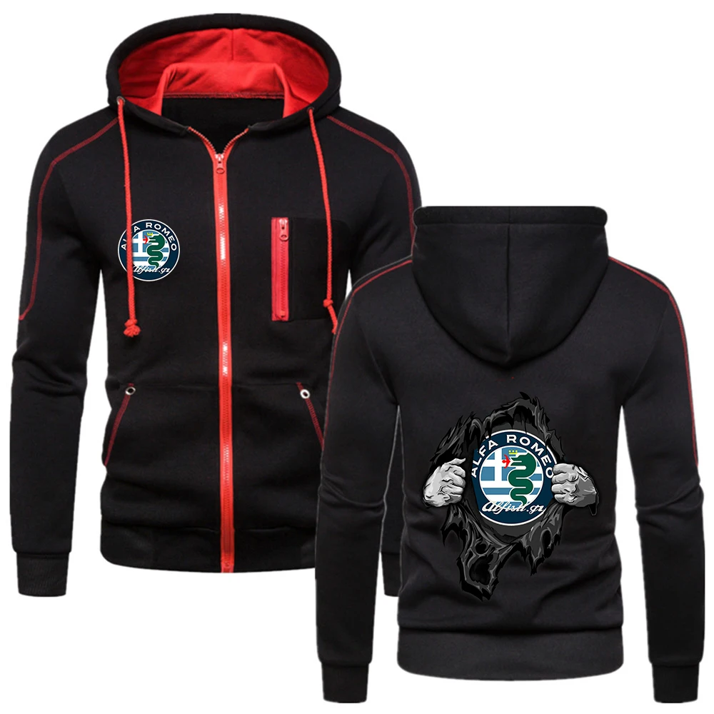 

Толстовка мужская демисезонная с капюшоном и логотипом Alfa Romeo