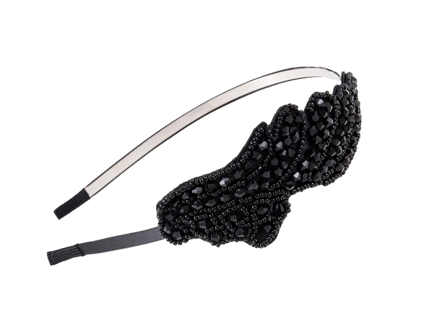 

Винтажная повязка на голову в стиле 1920-х с цветами и листьями (черные бусины)