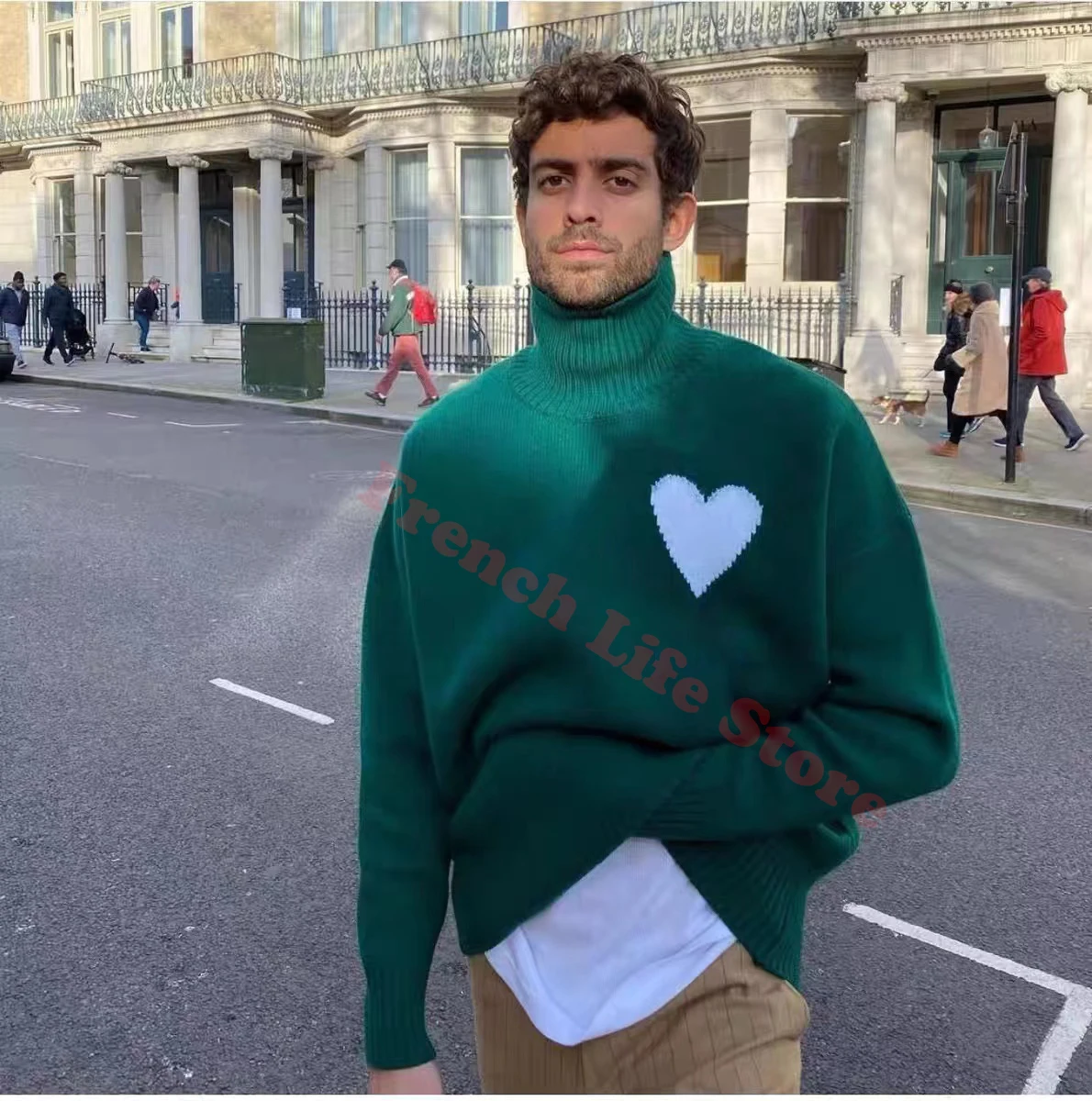 

Women turtleneck 2023 New winter Luxury Love Embroidery Men‘s pullovers korean fashion Harajuku Cashmere knitwear couple sweater