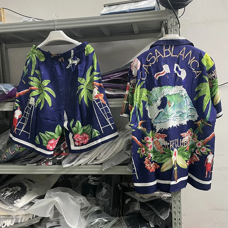 

2023 хорошее качество темно-синяя рубашка в стиле Касабланки модная мужская женская летняя гавайская рубашка для отдыха