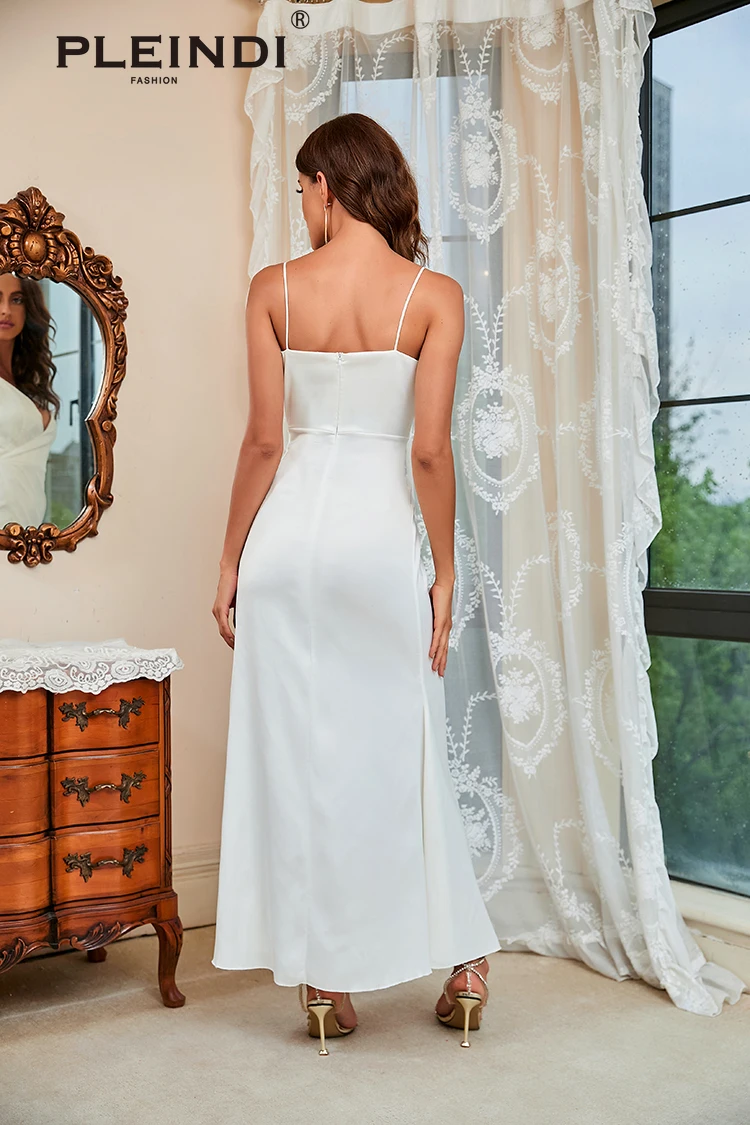 PLEINDI Elegant Evening Dresses V-Neck Chiffon Spaghetti Strap Sleeveless Ankle Length 2022 New of Sexy Women Party Prom Dress