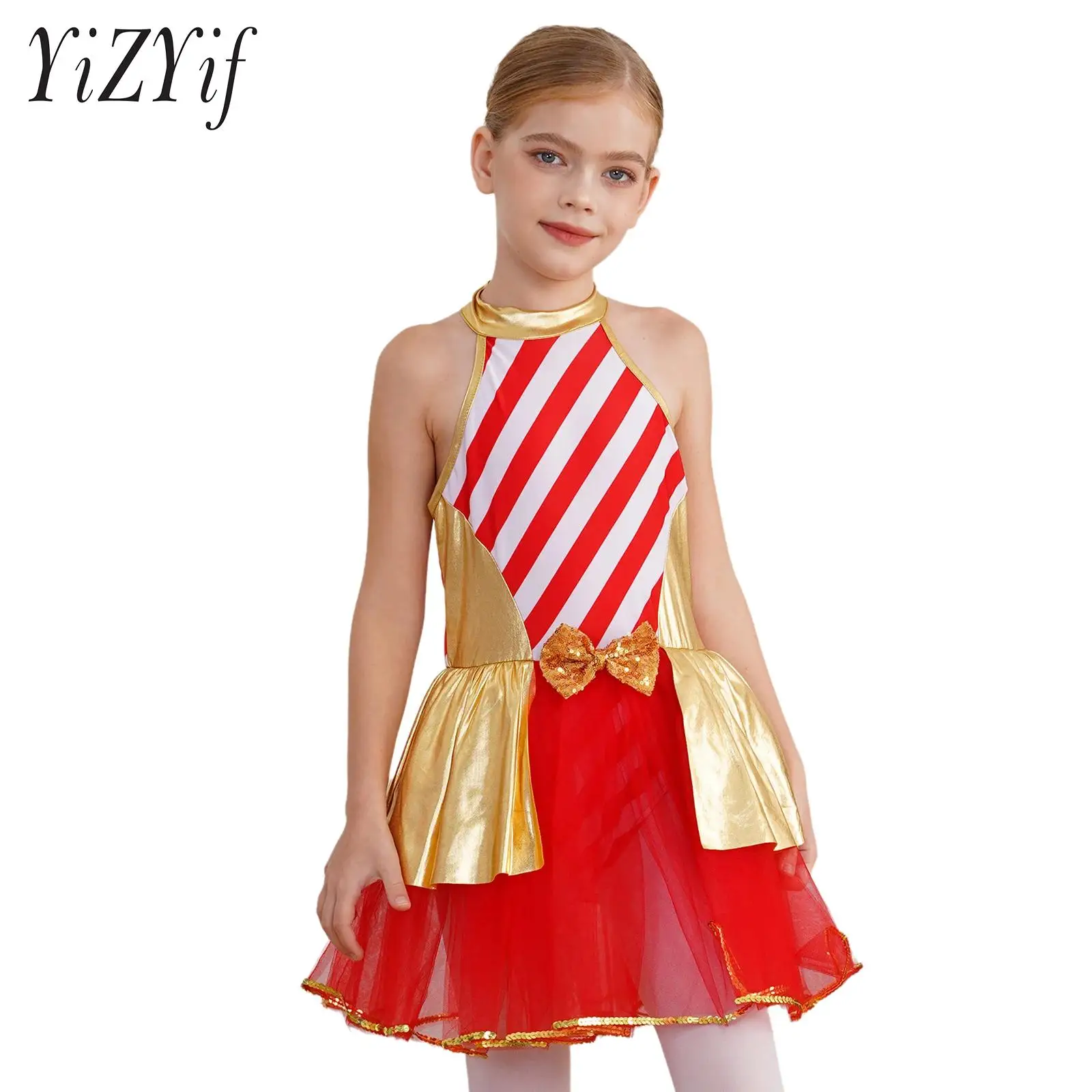 Детский рождественский костюм для выступлений девочек платье без рукавов с