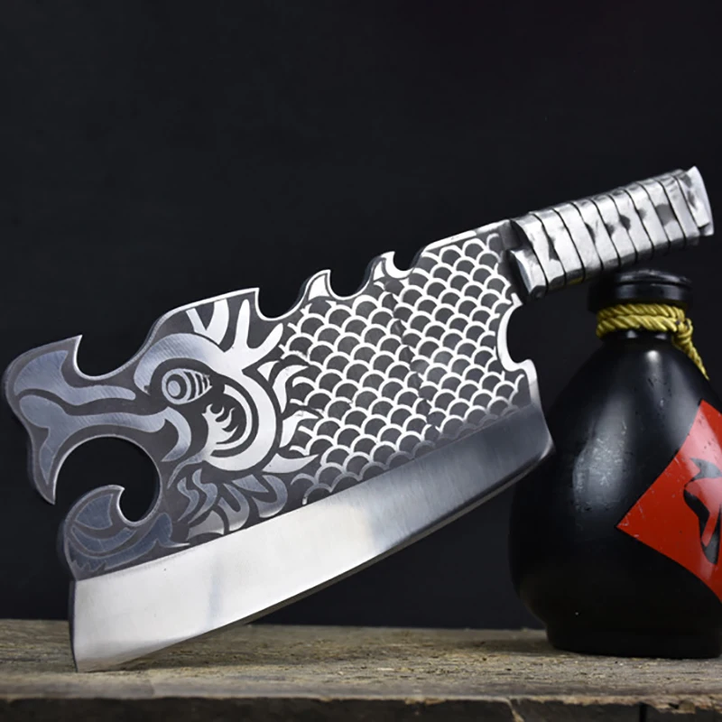 

Longquan Kitchen Knife Steel Handle Handmade Forged Sharp Butcher Big Chop Hatchet Beautiful Knife With Patterns China Messer