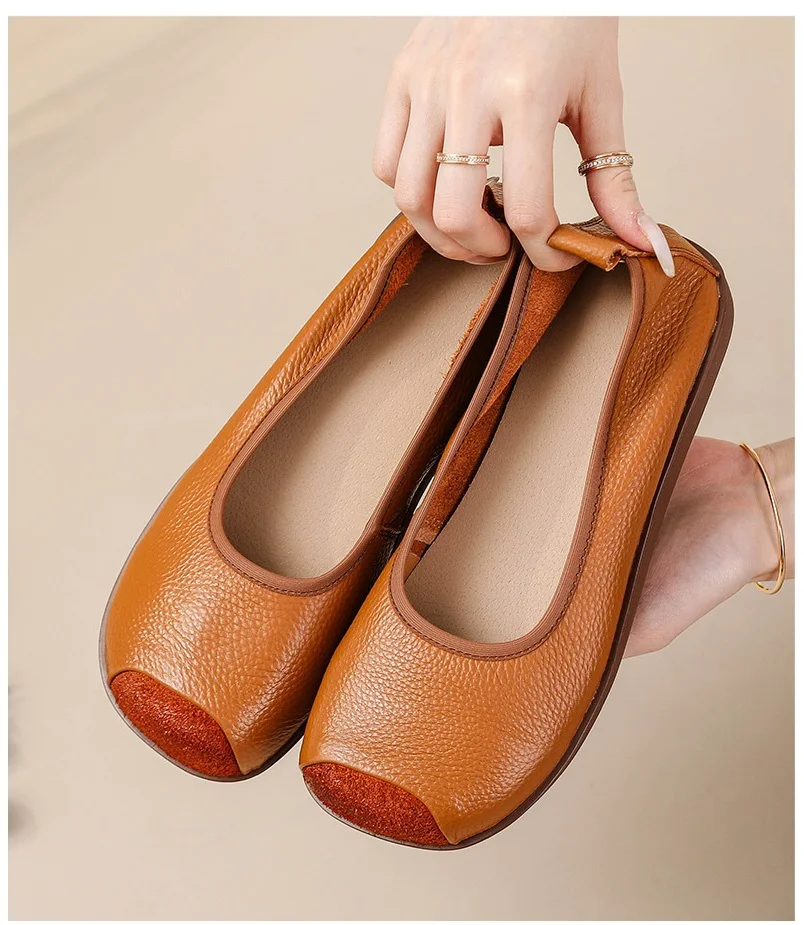 Весенние женские туфли на плоской подошве из телячьей кожи с низким вампом