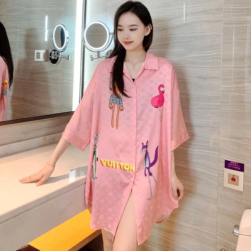 

elegant luxury silk pajamas summer pajamas women thin large size ice silk shirt short sleeve loose Various styles of pajamas