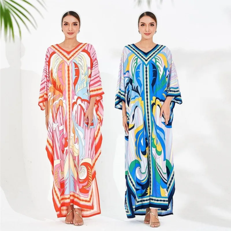 Vesitdo Feminine Middle East Indonesian Muslim Robe Fashion Print Casual Comfortable Beach Skirt Loose Temperament Elegant Dress