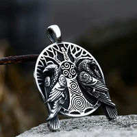 nordic vintage odin crow pendant for men stainless steel tree of life viking necklace biker amulet jewelry gifts dropshipping