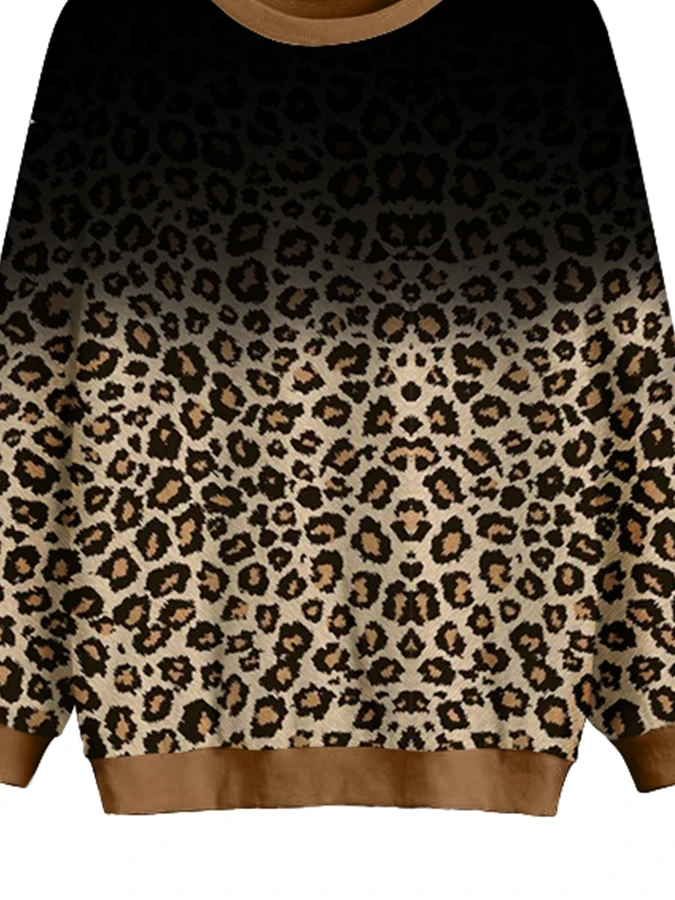 

Casual Leopard Gradient Print Crew Neck Long Sleeve Sweatshirt