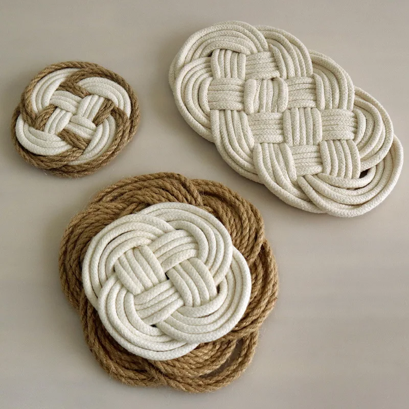 

Hand Woven Hemp Cotton Rope Bowl Mat Meal Mat Cup Mat Thermal Insulation Mat Natural System