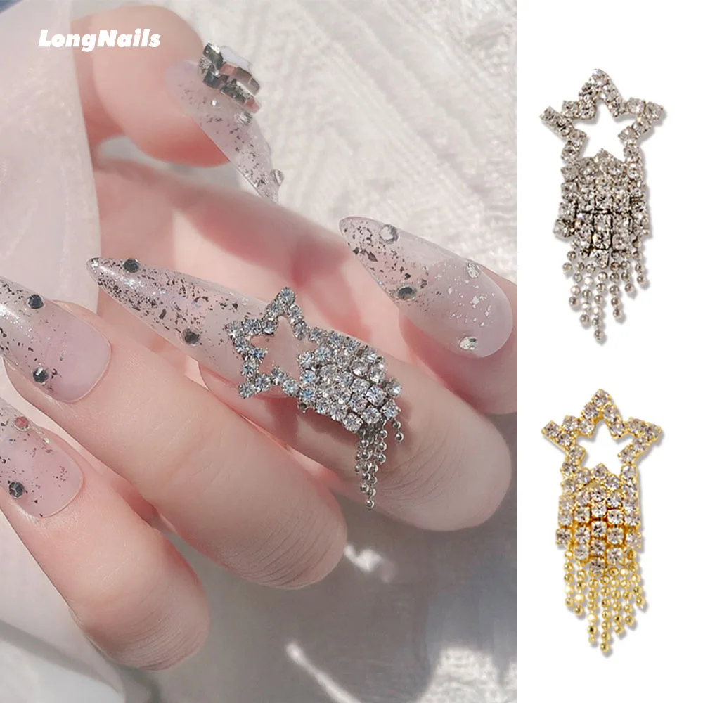 

1pair (2pcs) Niche Shooting Star Charms Diamond Chain Alloy Hollow Star Elegant Beads Tassels Meteor Arts Decorations Nail 13x28