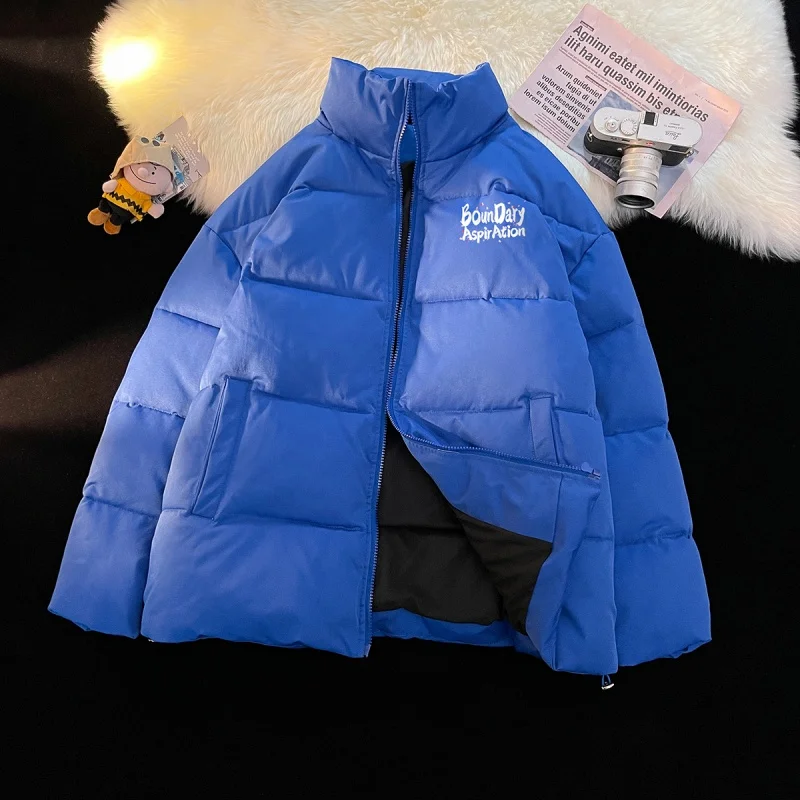 Men's Thicken Letter Print Parkas Fashion 2022 Winter Warm Couple Clothing Stand Collar Male Padded Jackets Large Size Coats