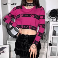 rock punk girls black pink jojo cat print knitted harajuku gothic sweaters pullovers for women turtleneck street wear contra2022