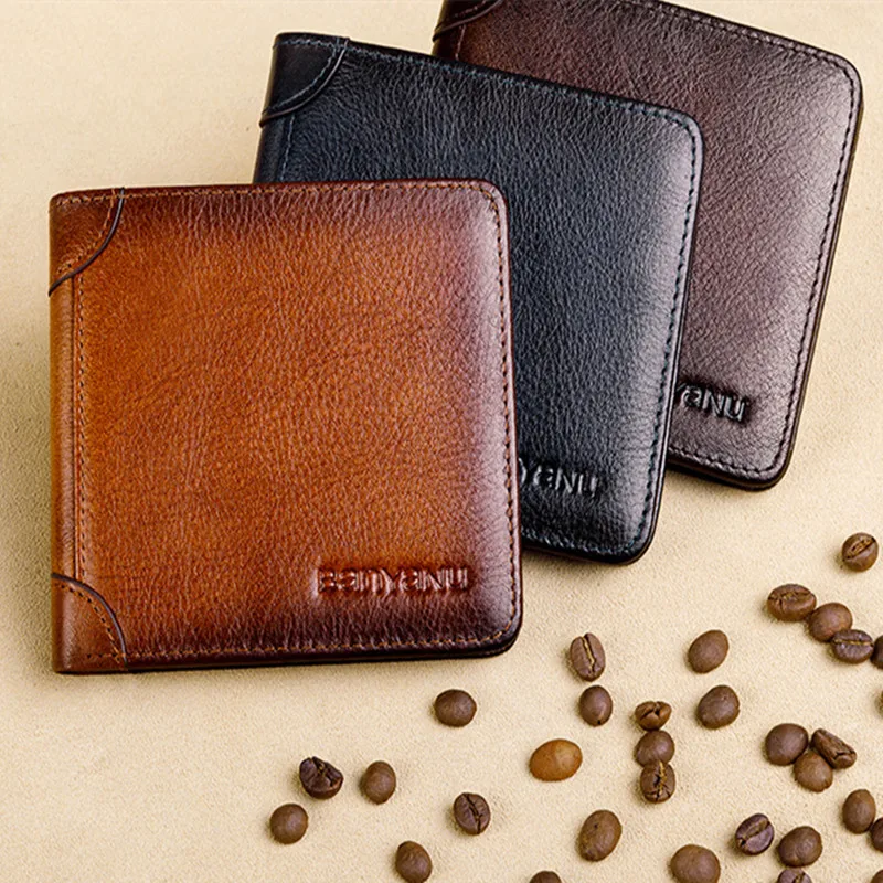 Luxury Genuine Leather Men Short Wallet RFID Coin Wallet Man Cow Leather Card Holders Male Small Purses Money Clip