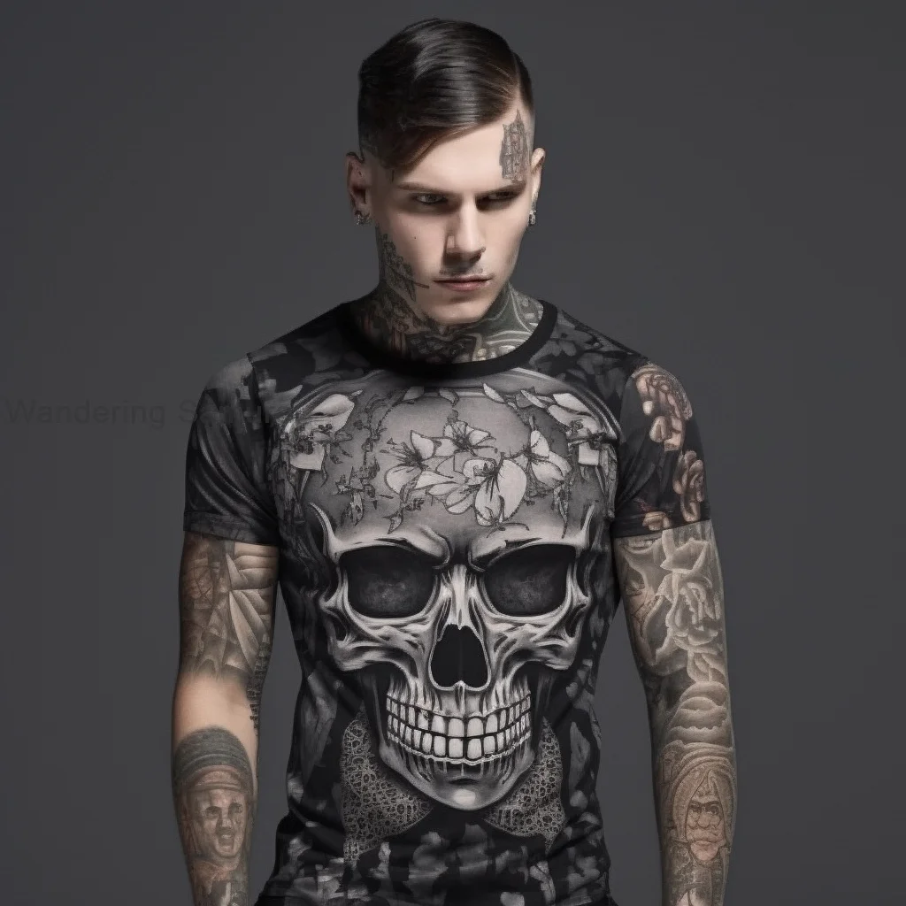 

Футболка мужская с 3D-принтом черепа, винтажная уличная одежда в стиле хип-хоп, короткий топ с круглым вырезом, футболка оверсайз с рукавами, ...