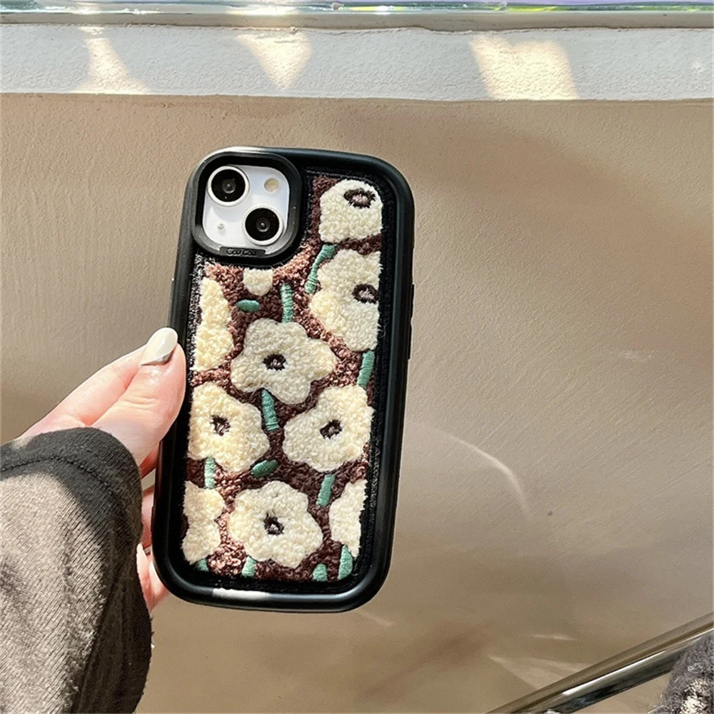 

Vintage Towel Embroidery Flower Protective Case for iPhone 14 Apple 12pro11/13/XsMax/XR Fashion Simple Phone Case