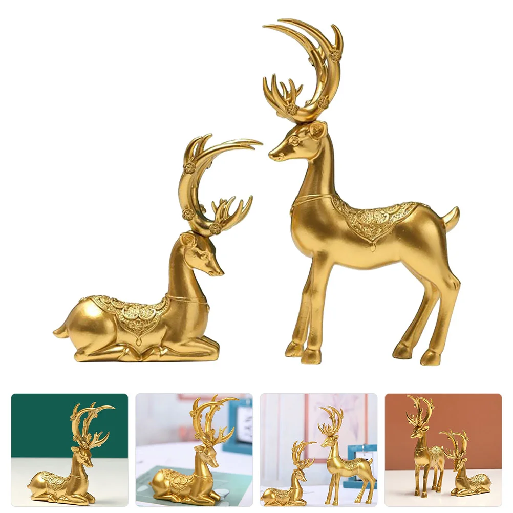 

Elk Deer Statue Ornament Figurine Reindeer Resin Christmas Figurines Statues Animal Sitting Decor Decoration Standing Cupcake