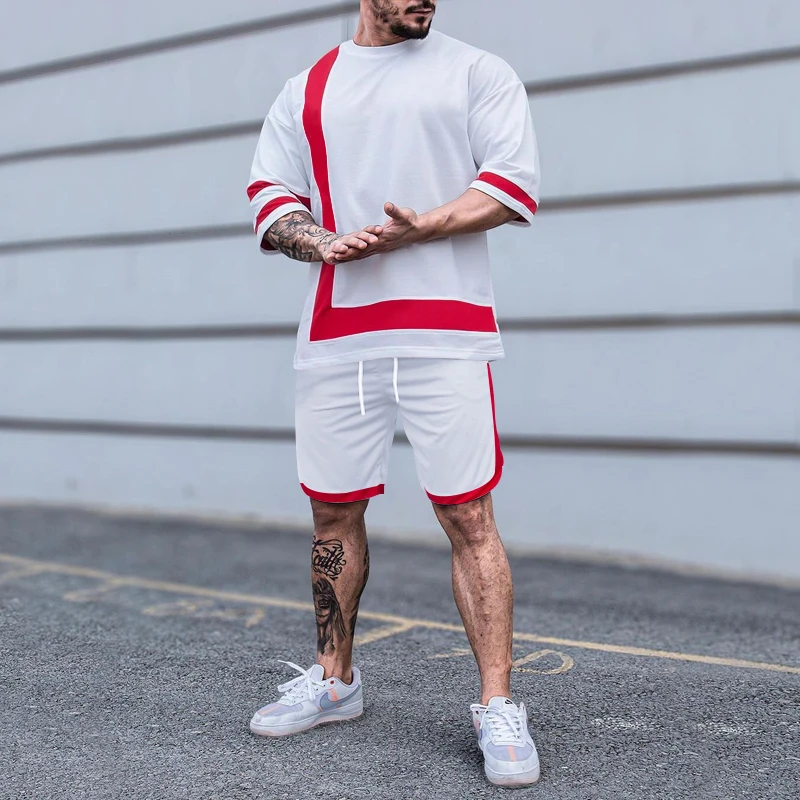 Summer Suits for Men Sets Causal Short Sleeve Tshirt Beach Shorts Sportswear Man O-neck T-shirt 2-piece Tracksuits Clothing