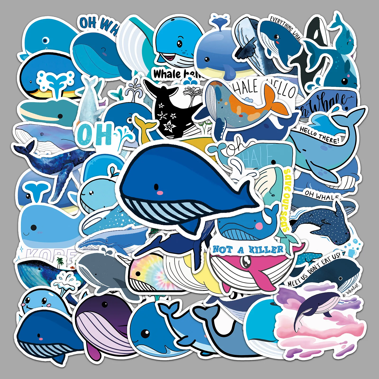 

50PCS Cartoon Whale Marine Life Sticker DIY Refrigerator Phone Notebook Helmet Skateboard Car Suitcase Waterproof Sticker