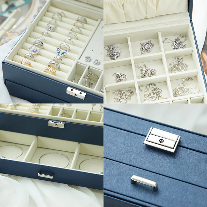 QM New 2-layers Jewelry Organizer Necklace Earrings Rings Jewelry Box Waterproof Dustproof  Packaging Large Capacity Storage