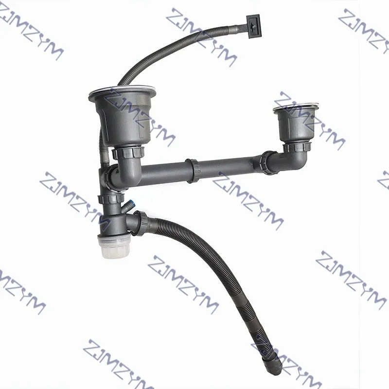 

Набор дренажных шлангов для кухонной раковины из нержавеющей стали с двойным фильтром, защита от запаха с стопорным клапаном для кухни