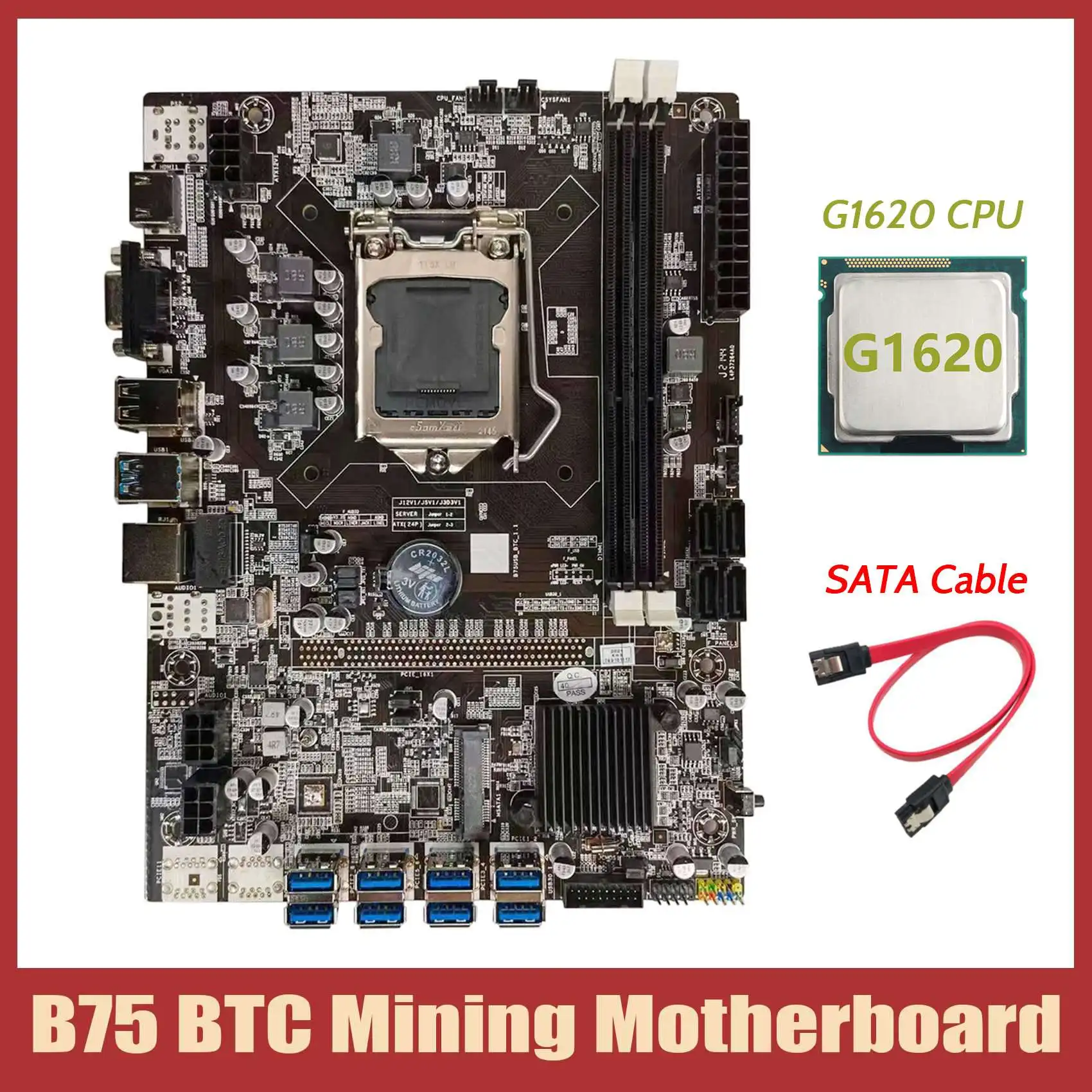 Материнская плата B75 для майнинга BTC + процессор G1620 кабель SATA LGA1155 8xpcie USB адаптер DDR3