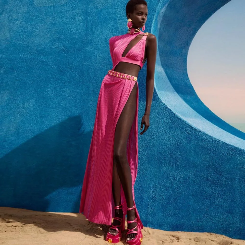 

Женское атласное платье с открытыми плечами Ever Pretty, розовое длинное платье до щиколотки с карманами, сексуальная одежда с разрезом для выпускного вечера, 2019