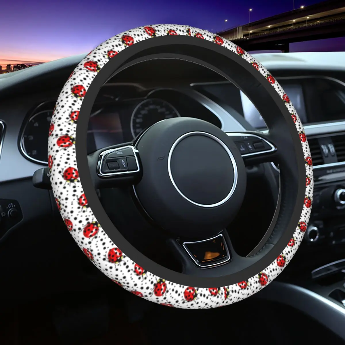 

Ladybug Ladybird Car Steering Wheel Cover 38cm Anti-slip Insect Lover Steering Wheel Protective Cover Auto Interior Accessories