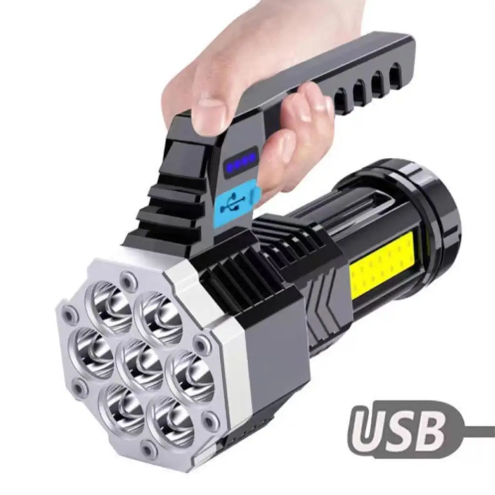 

High Power LED Flashlight Powerful USB Rechargeable Torch Handheld Portable Outdoor Lamp Built-in Battery COB 7 LED Flashlights