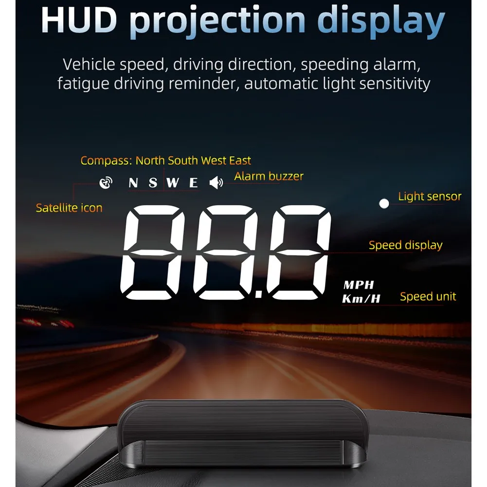

Автомобильный дисплей HUD на лобовое стекло, светодиодный экран, GPS, дисплей скорости автомобиля, USB-кабель, многофункциональный измерительны...