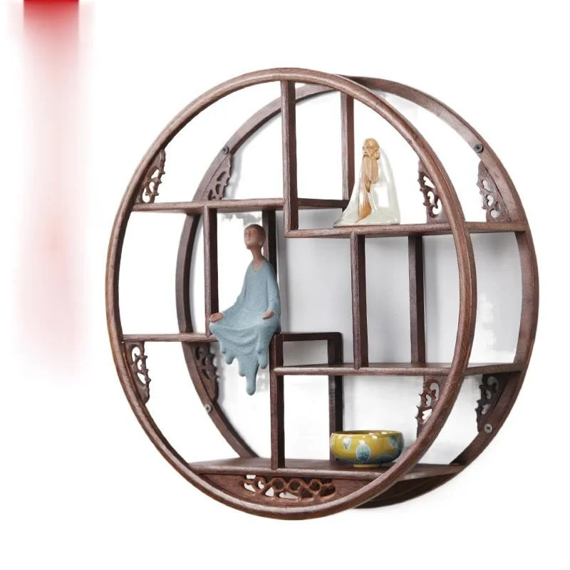 

Круглая деревянная настенная подвесная стойка, деревянная маленькая чайная подставка, старинная деревянная китайская чайная кастрюля, чайные стойки, антикварные декоративные полки