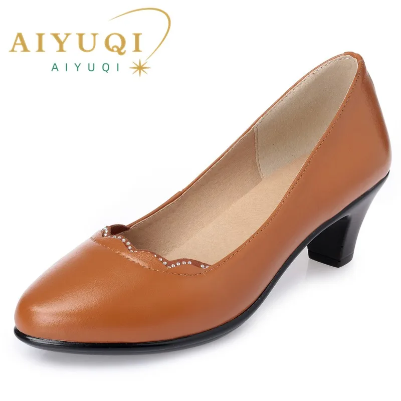 AIYUQI Women's Dress Shoes Genuine Leather 2023 New Large Size Women's Spring Shoes One Foot Slip-on Women's Shoes
