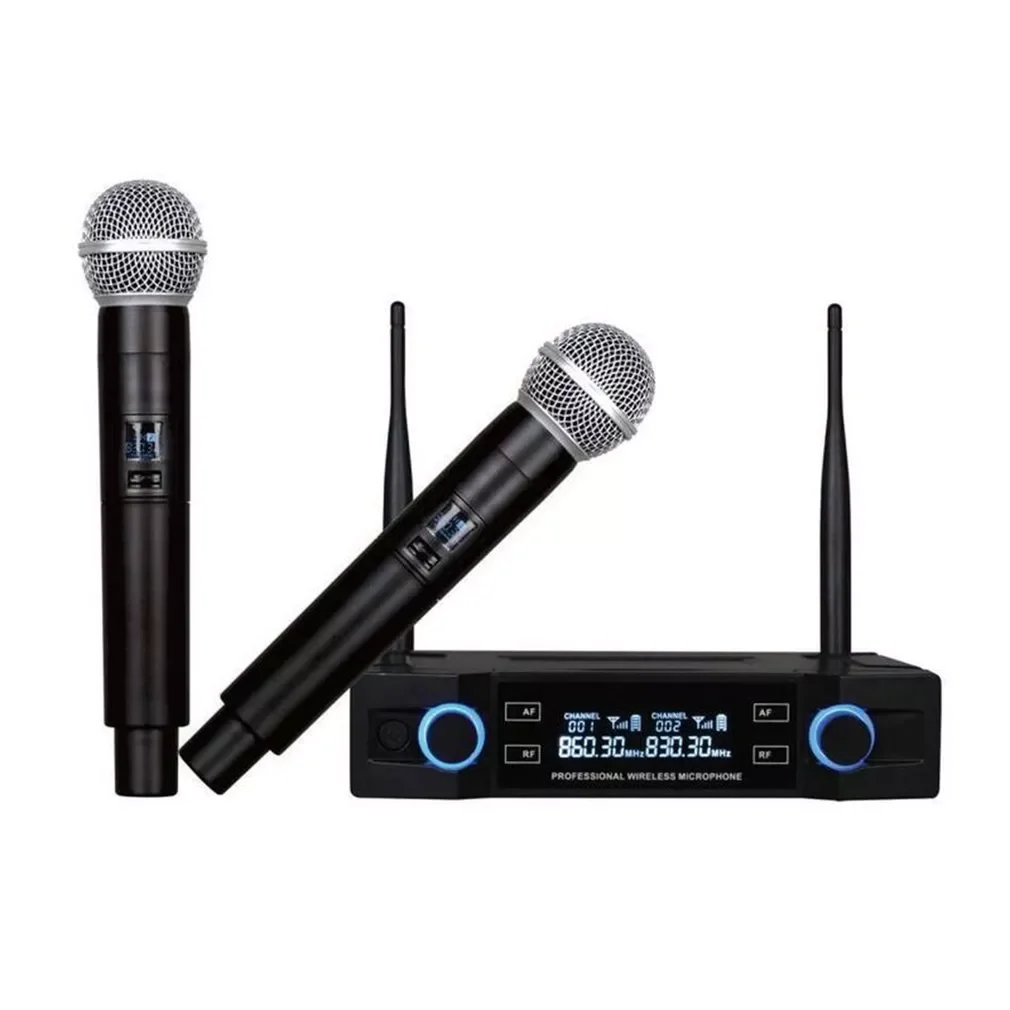 

NEW2023 Professional Wireless Microphone KTV Karaoke Two-channel Handheld Adjustable Frequency Microphone Singing Machine Mic Fo
