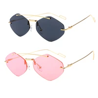 trend women rimless sunglasses unisex classic metal sun glasses ladies travel beach uv400 protection lens polygonal glasses