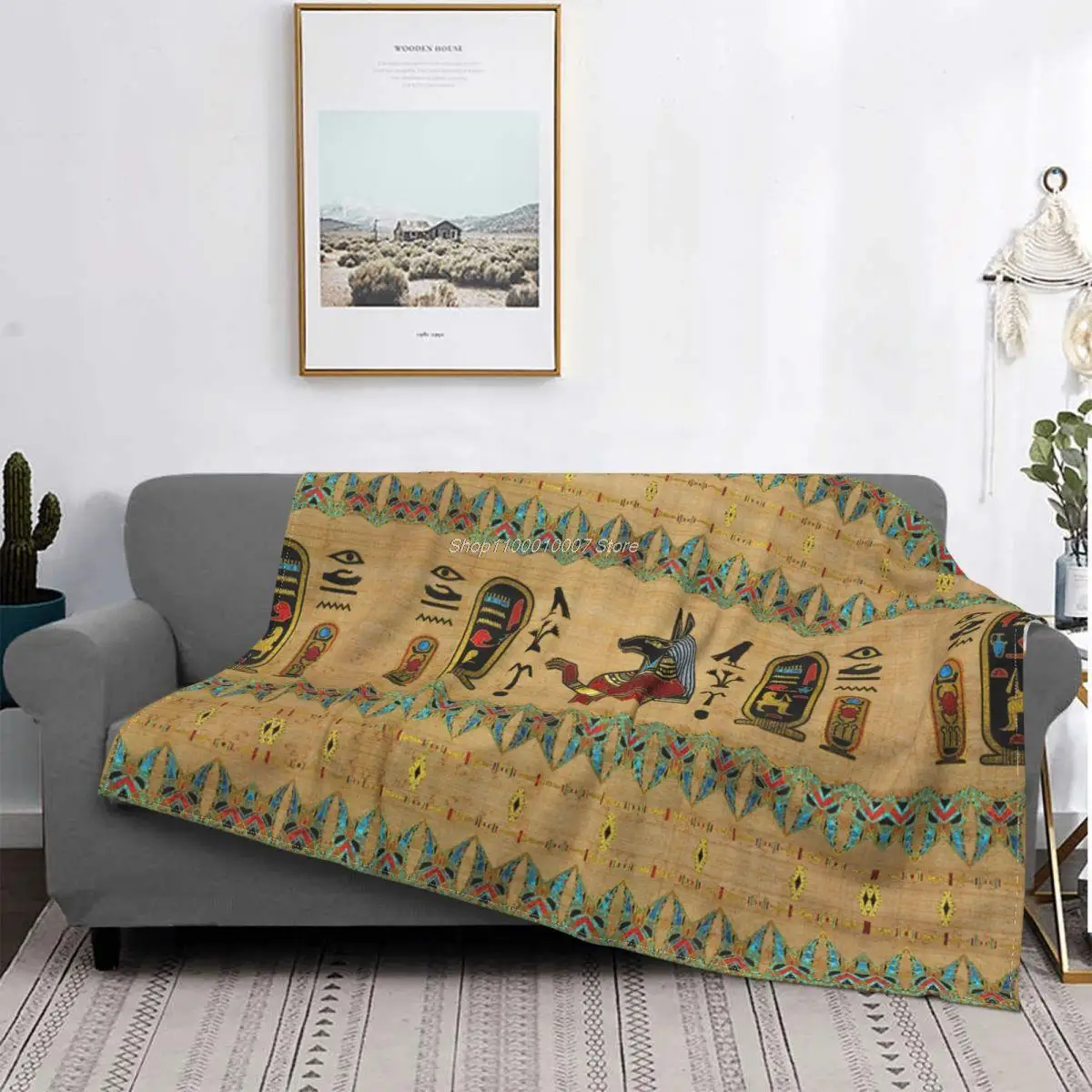 

Egyptian Anubis Ornament Blanket Flannel All Season Ancient Egypt Myth Portable Warm Throw Blankets for Home Office Rug Piece