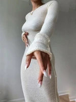 new knitted bodycon dress fairy grunge casual fashion streetwear women autumn y2k solid o neck long sleeve maxi dresses