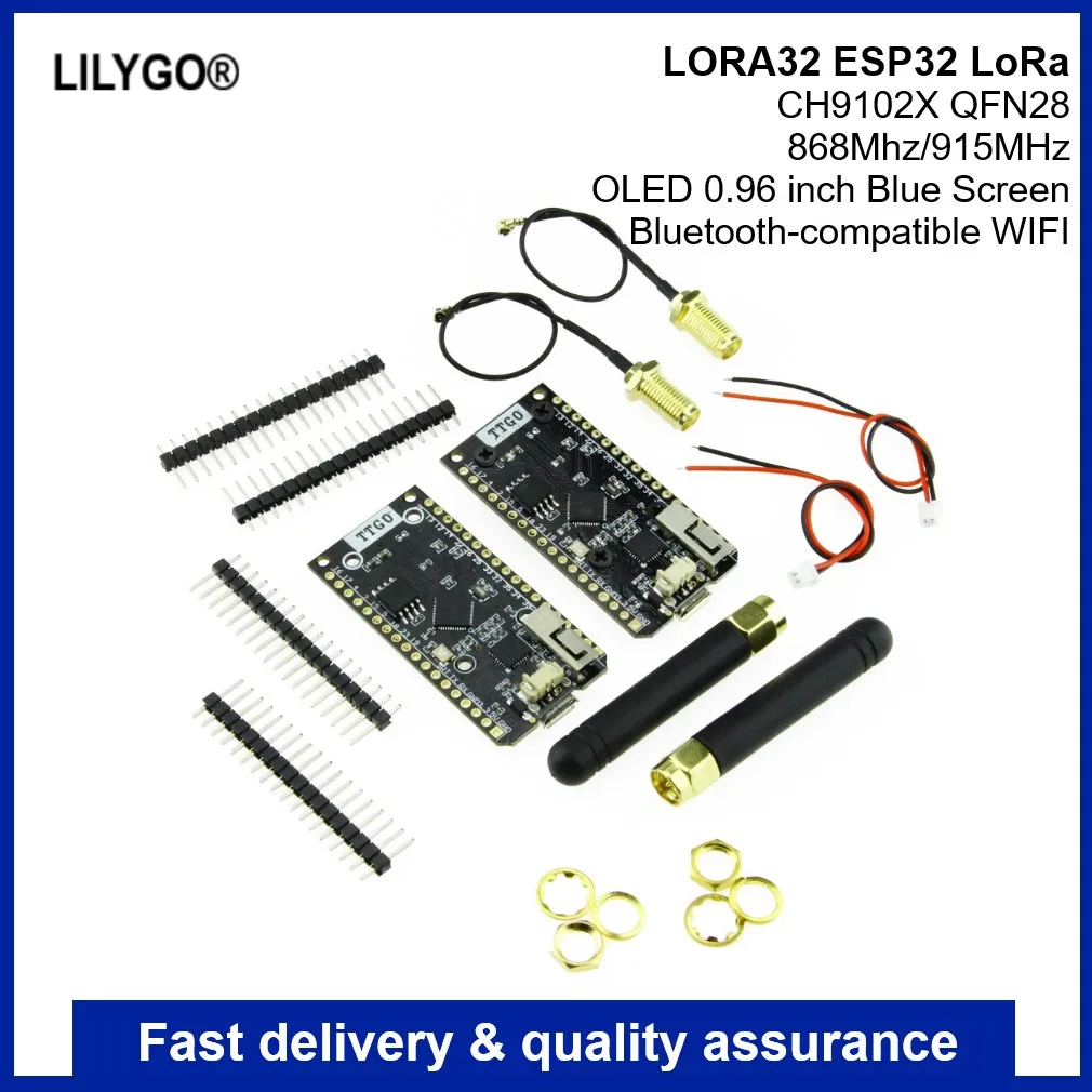 

LILYGO® TTGO LORA32 ESP32 LoRa Bluetooth-compatible WIFI OLED 0.96 Inch Blue Screen 868/ 915Mhz Development Kit With Antenna