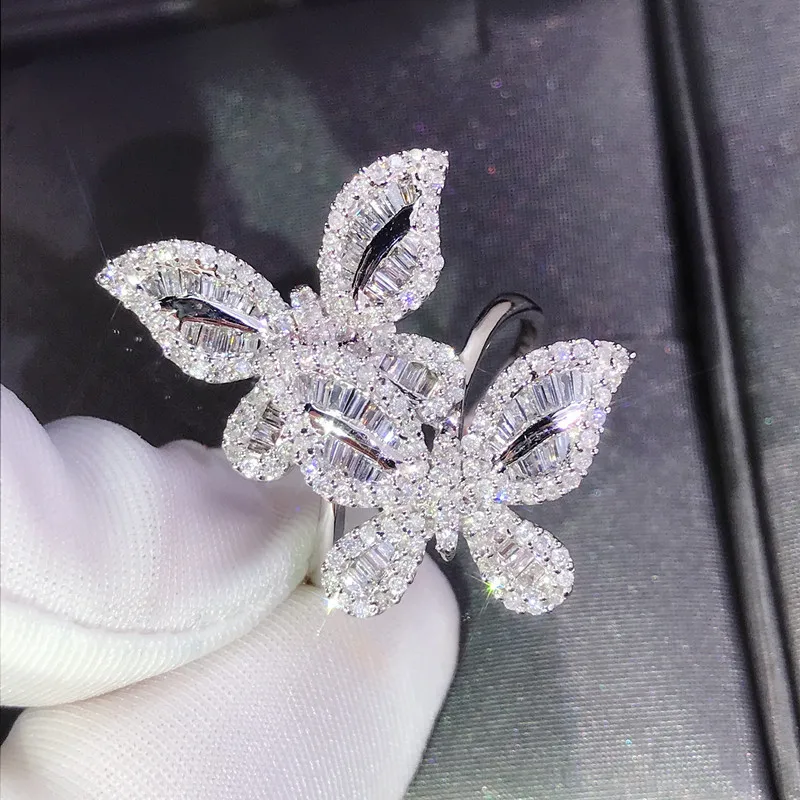 

New Two Butterfly Cut Diamond Rings Zircon Simulation Women's Wedding Rings engagement rings for women