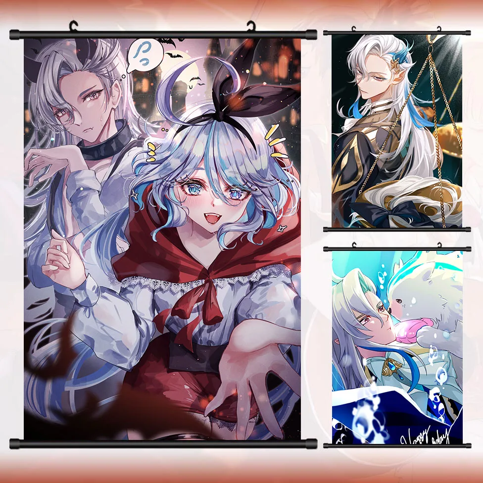 Аниме Neuvillette Genshin Impact Cosplay HD настенный свиток рулонная картина постер подвесная