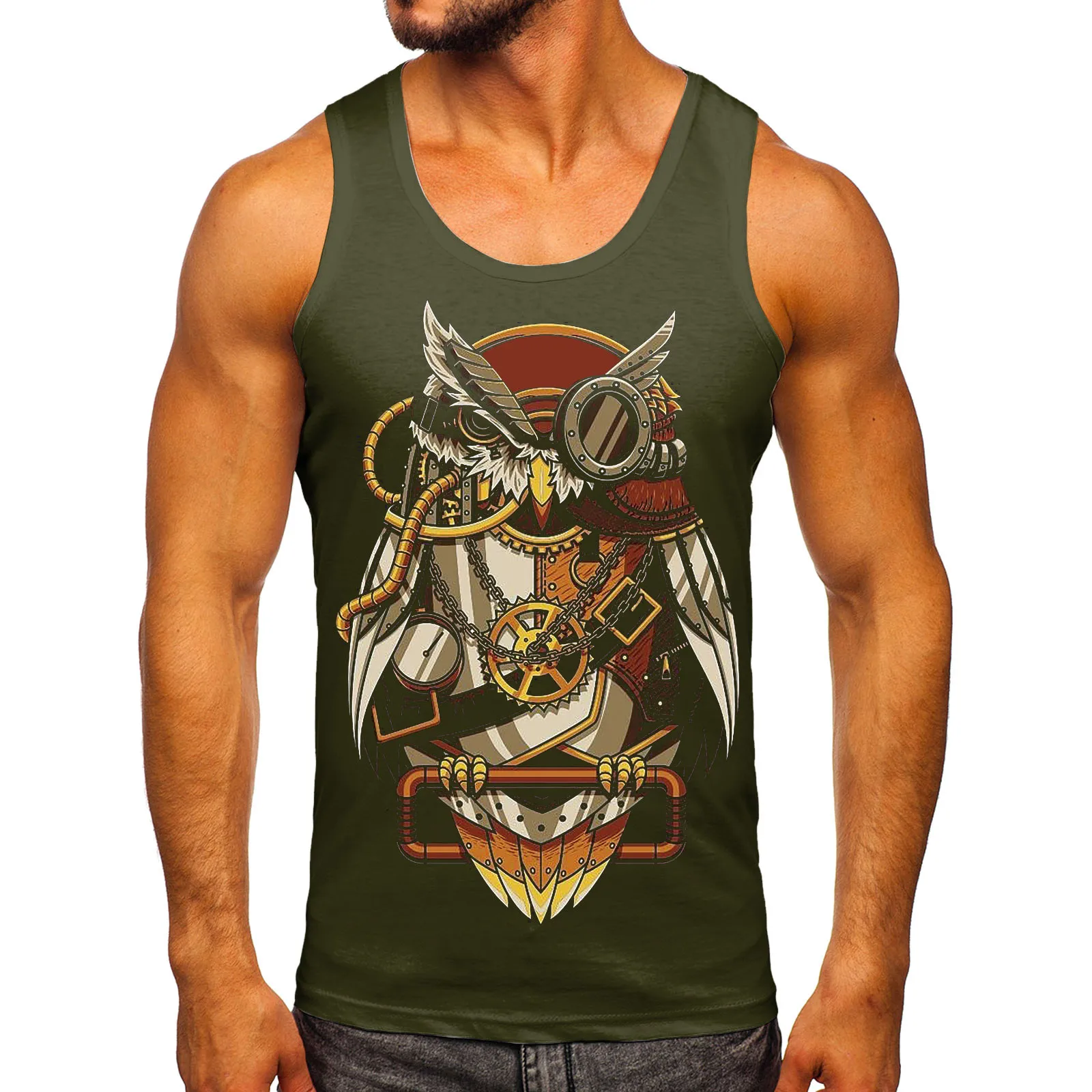 

Men Casual Spring Summer Sleeveless Printed O Neck Shirt Tank Tops Blouse Slim Fit Tees Men