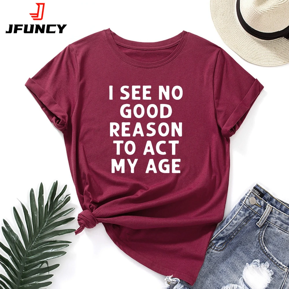 JFUNCY Funny Letter Printed Women's Short Sleeve T-shirts Woman Tops Female Tee Shirts 2022 Summer Cotton Tshirt Ladies Clothes