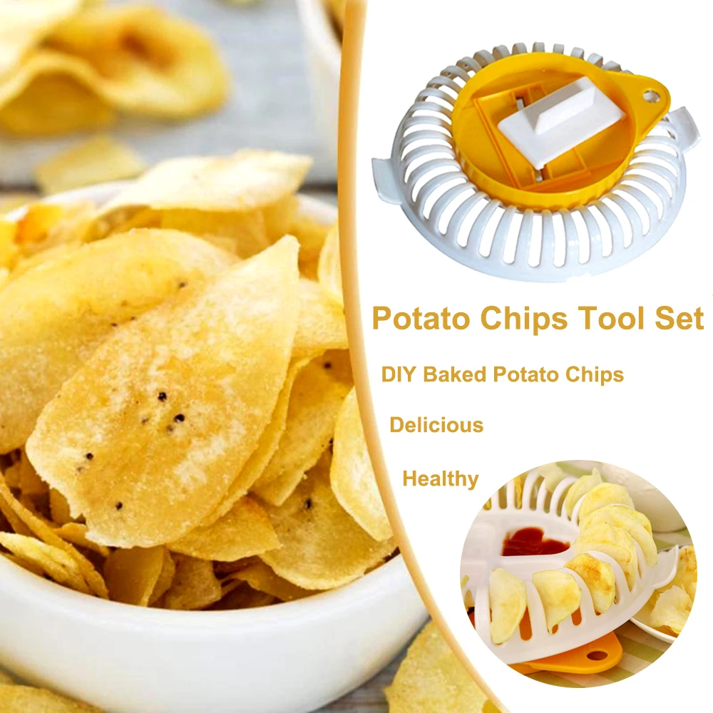 

Fat Free Potato Chips Maker Set Kitchen DIY Slicer Microwave Oven Kitchen Bakeware Tool Baking Dishes & Pans Chips Rack