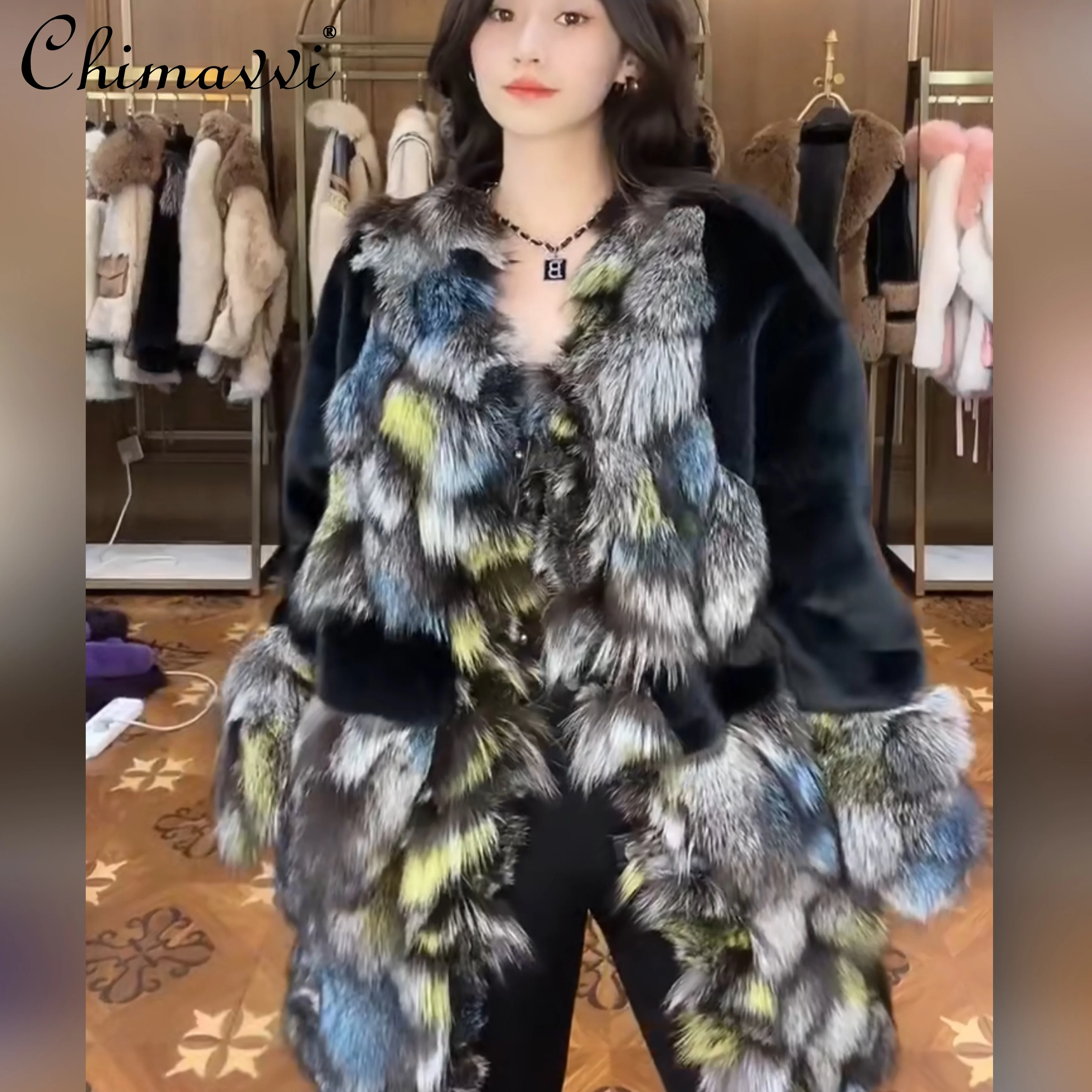 Winter Coat Women 2022 New Imported Fox Fur with European Mink Fur Jacket Long-Sleeved Ladies Mid-Length Warm Slim Fashion Coats