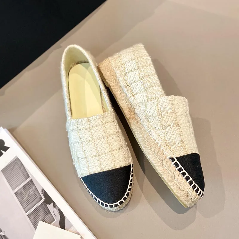 

Women Casual Shoes Brand Designers Flat Shoes Espadrilles Straw Soled Slip On Color Matching Females Fisherman Shoes Big Sizes
