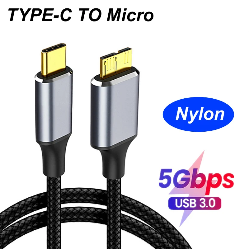 

Nylon USB 3.0 Type-c to Micro B 5Gbps Data Sync Transfer 5V Charger Cable For Laptop PC External Hard Drive Disk HDD SDD Box 1