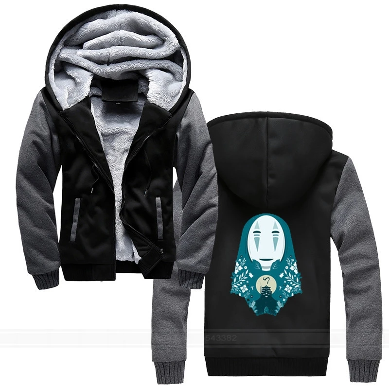 

Japanese Totoro No Face Male Print Studio Ghibli Miyazaki Hayao Anime Spirit Away Hoodies Winter Keep Warm Thicken Sweatshirts